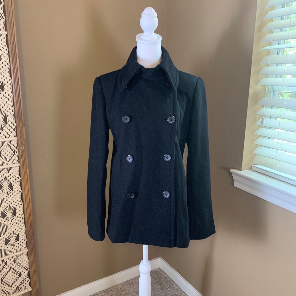 J Crew Black Women's Pea Coat Size Medium‎ - 100% Wool